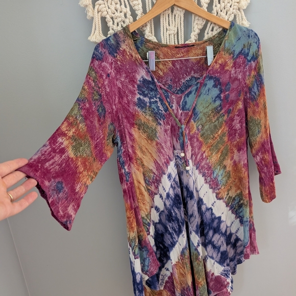 2/$20 Multicolor Tie-Dye Women's Top Boho Small Medium Tunic - Picture 5 of 6